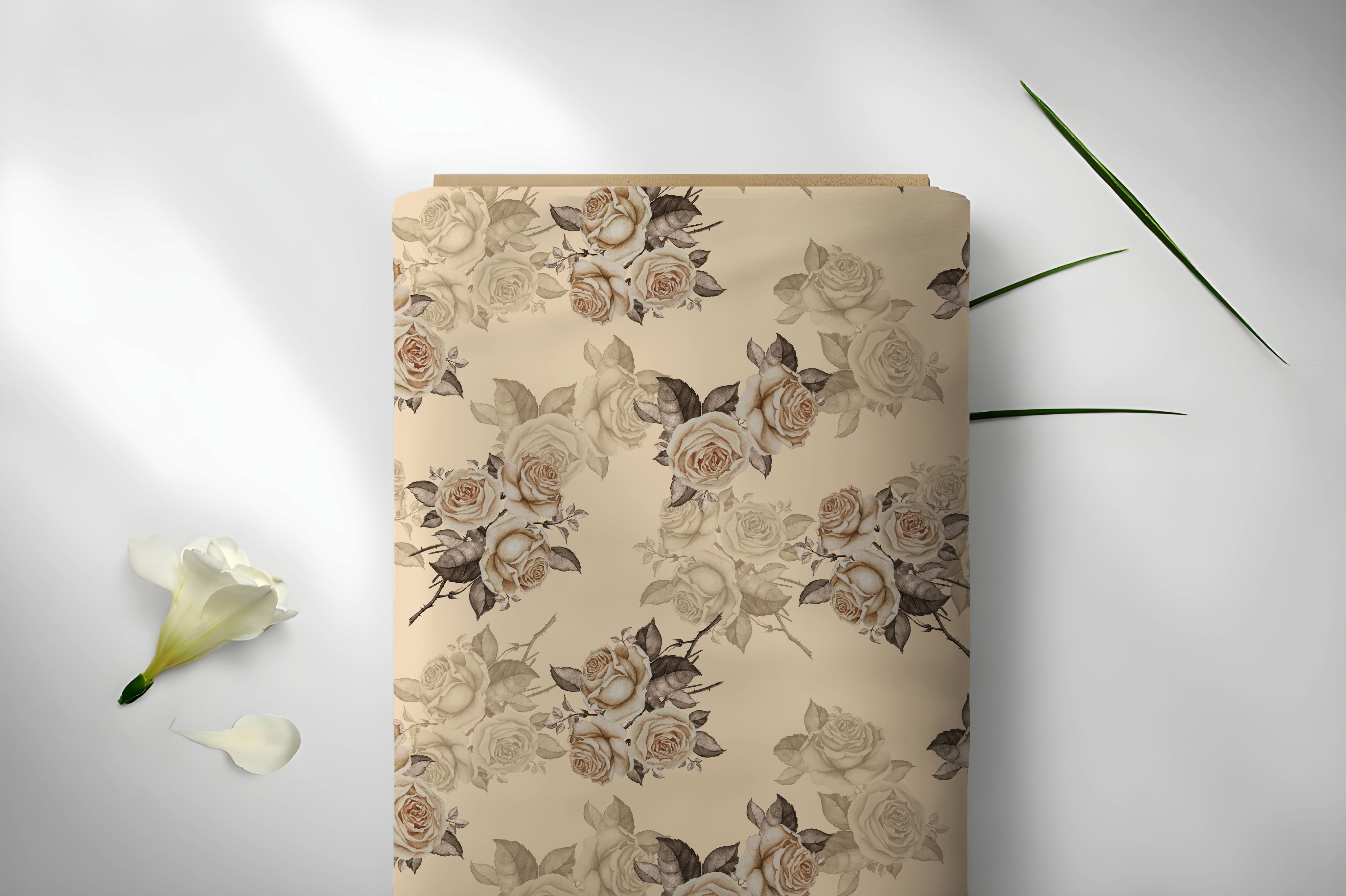 Elegant Rose Floral Print on Shimmering Organza Tebby Fabric