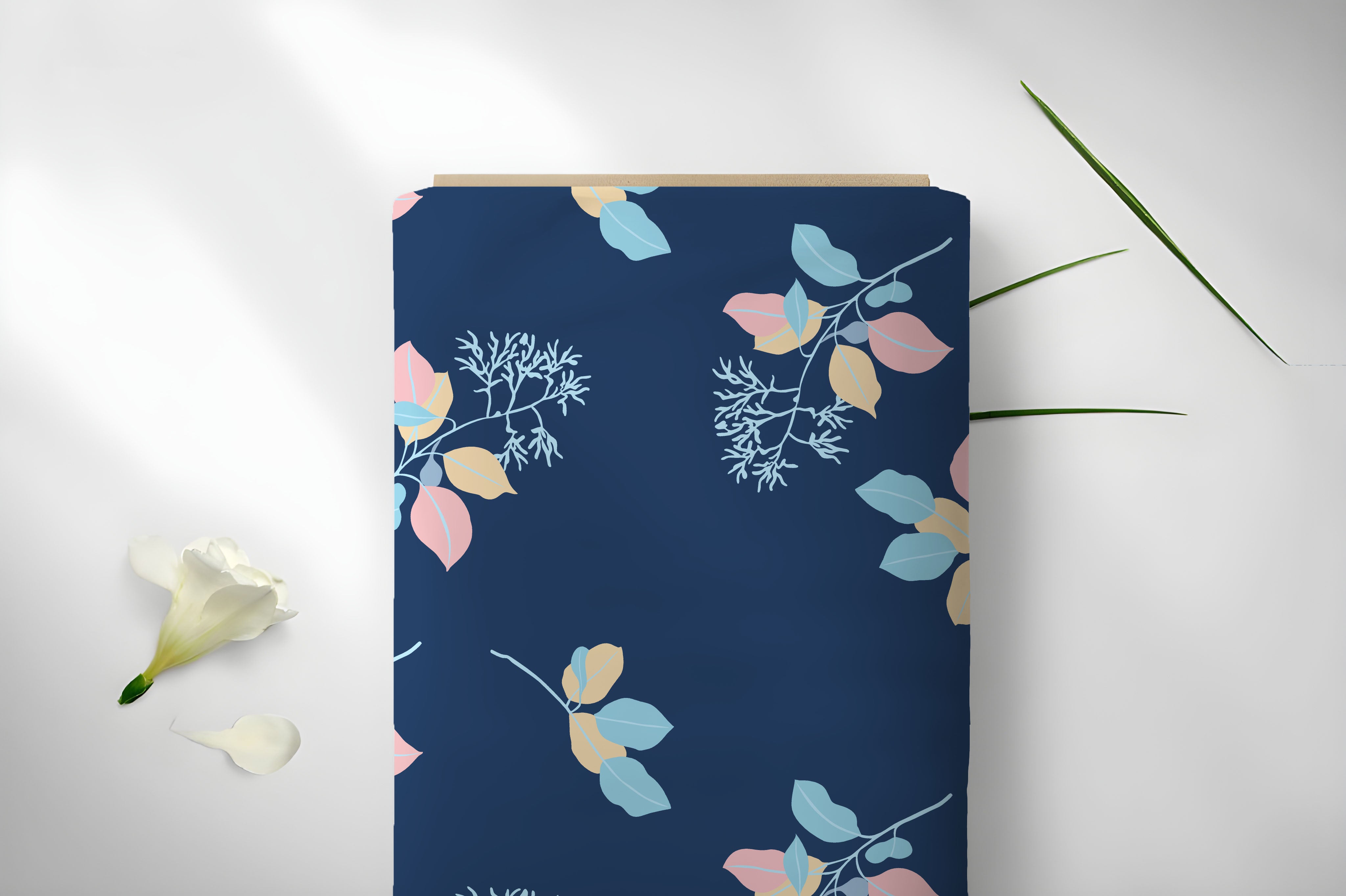 Artistic Midnight Botanical Sprig on Soft Breathable Muslin