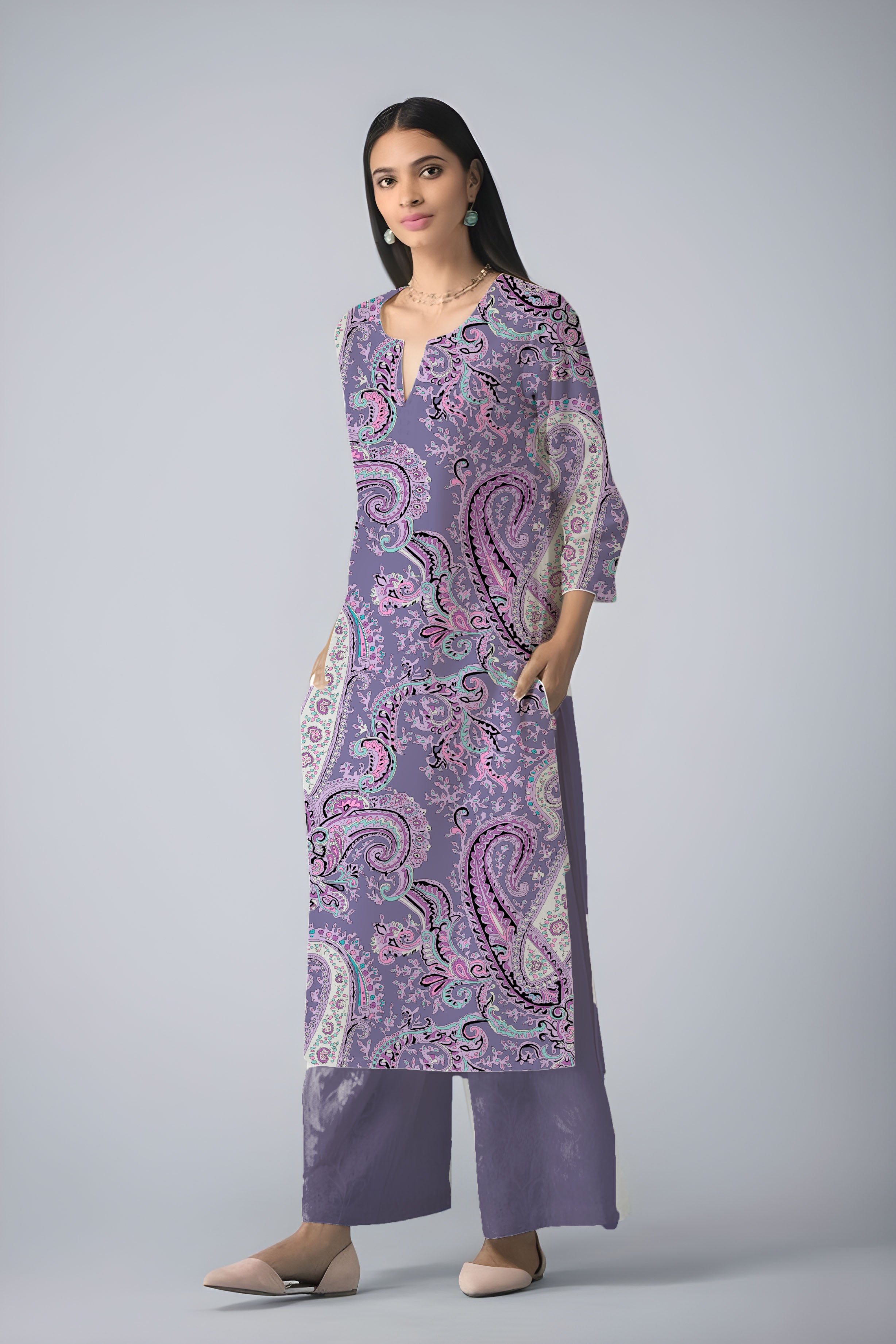 Lavender Paisley Bloom over Cambric Fabric